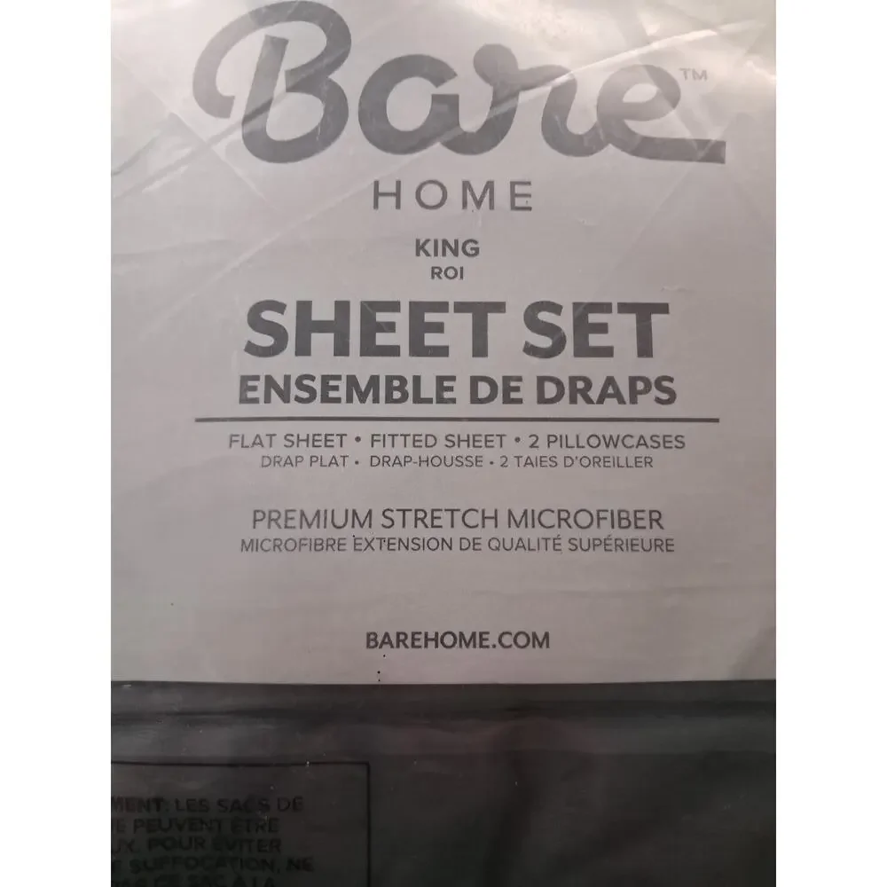 Bare Home Fleece Sheet Set,King Size ,Dark Grey ,4 Pc